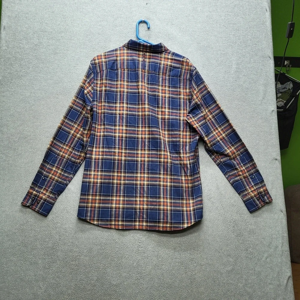 Banana Republic‎ Men Button Up Shirt L Blue Plaid Flannel Long Sleeve